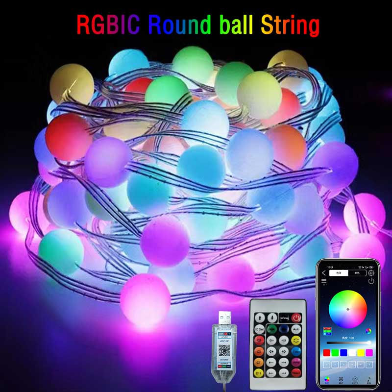 Outdoor Power Strip Weatherproof - RGBIC Ronde bal 5V USB Bluetooth